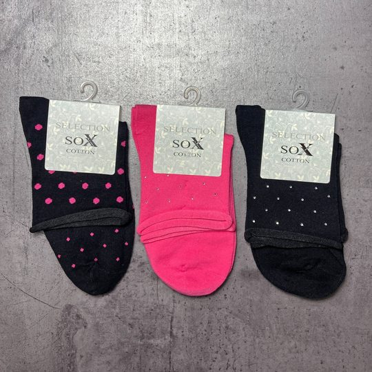 Bavlněné ponožky 3 páry v balení černá/růžová mix