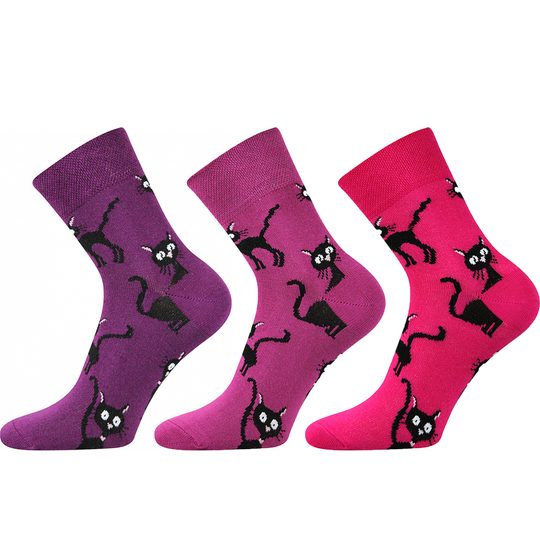 Komfortní ponožky barevné s kočkou/3 páry