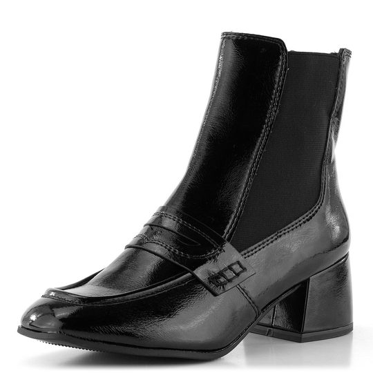 Tamaris lakovaná chelsea členková obuv na podpätku Black Patent 1-25344-29