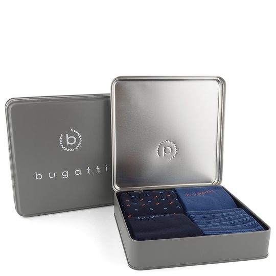 Bugatti vzorčekové ponožky modré 4pack/box 6265X