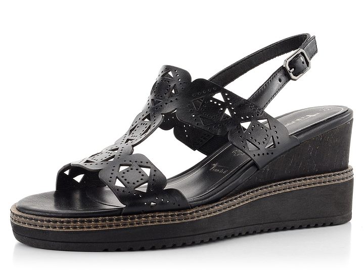 Tamaris čierne prerezávané sandále na kline 1-28332-26