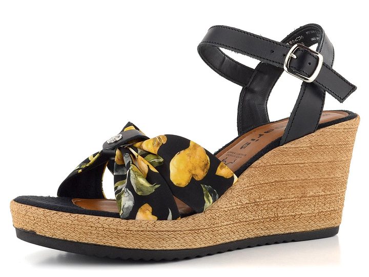 Tamaris sandály na klínu Black/Flower 1-28346-28