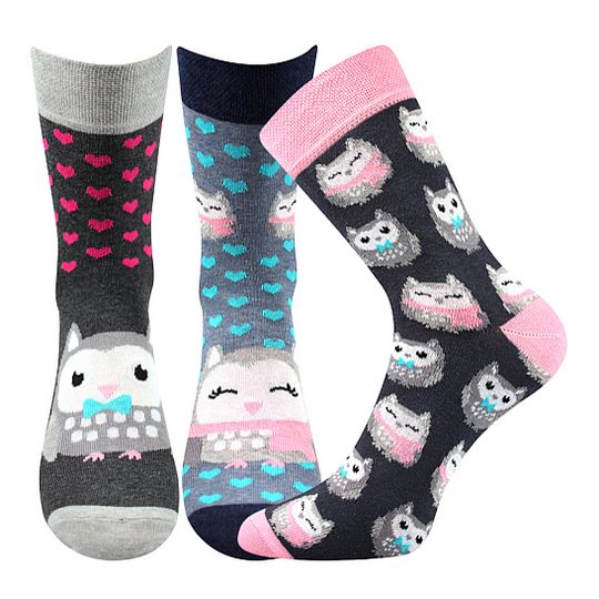 Komfortné ponožky farebné so sovičkami 3 páry