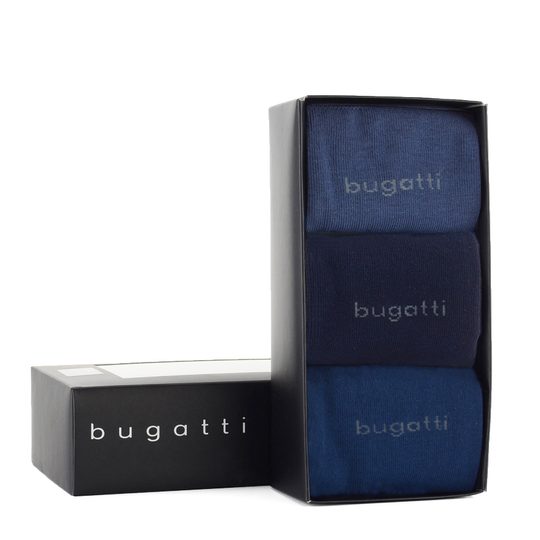Bugatti hladké ponožky tmavomodré+indigo 3pack/box 6803X