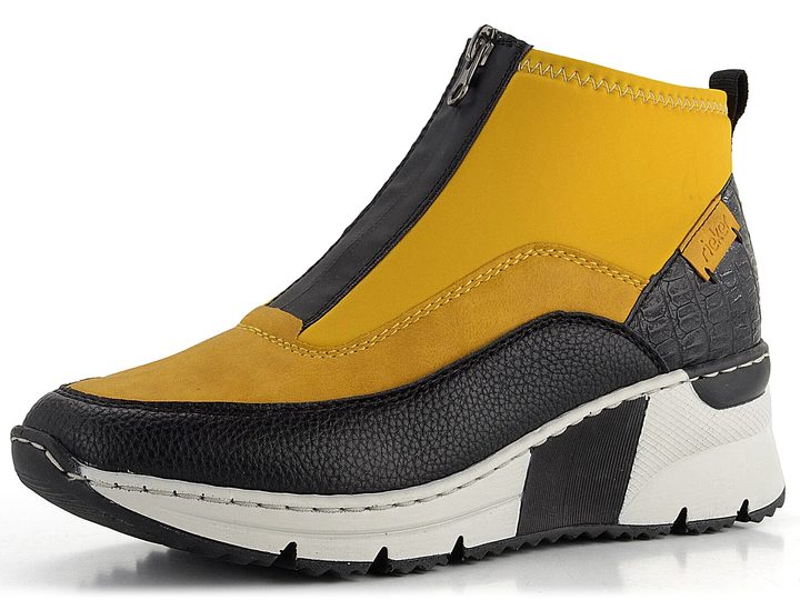 Rieker športovejšia členková obuv na kline čierna/žltá N6352-68