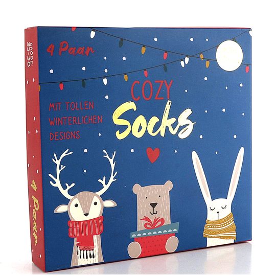 Veselé ponožky s obrázky zvířat pestrobarevné/krabička 4 páry