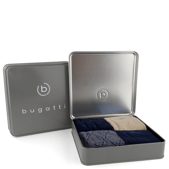 Bugatti vzorečkové ponožky modré/béžové 4pack/box 6359X