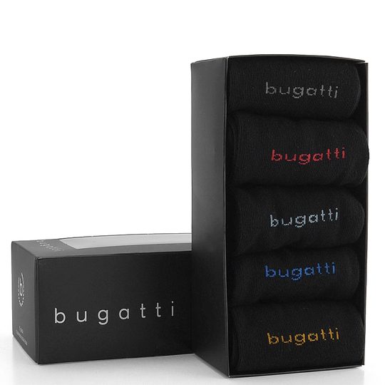 Bugatti hladké ponožky černé 5 pack business socks 6260X