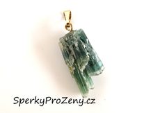 Turmalín zelený / Verdelit srostlice krystalů Ag 925 pozlac přívěsek