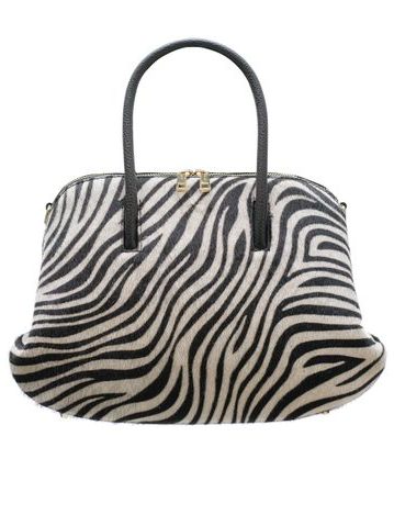 Kožená kabelka malá s dvojitým zipem a srstí - zebra -
