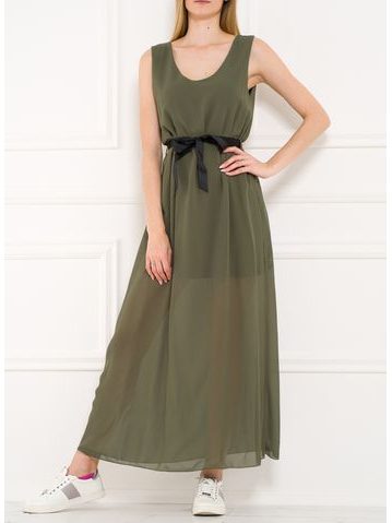Dlouhé šaty olivové šifonové -