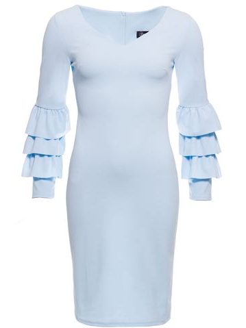 Dámské luxusní šaty s dlouhým rukávem a volány - světle modrá -