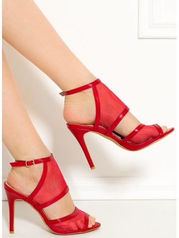 Dámske remienkové topánky červenej so sieťkou -