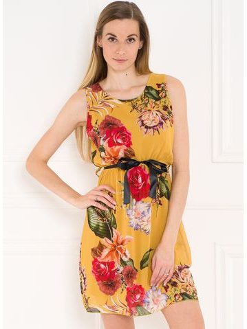 Letné šifónové šaty s kvetmi žltej -