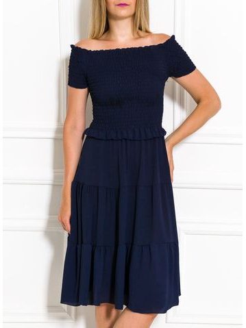 Letní šaty s řasením tmavě modré -