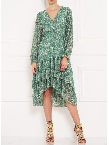 Dámské asymetrické šaty s květy - zelená -