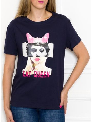 Dámské tričko Cat queen tmavě modré -