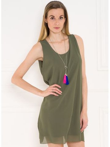 Volné letní šaty s přívěškem olivové -