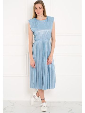 Dámské lesklé šaty s dlouhým rukávem - světle modrá -