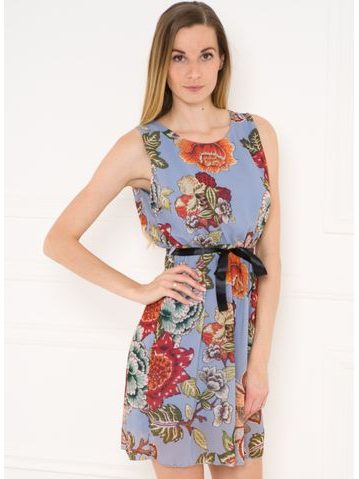 Letné šifónové šaty s kvetmi svetlo modré -