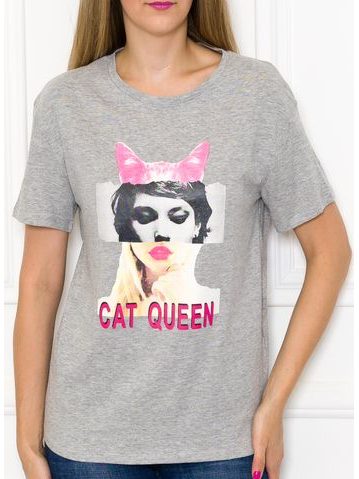 Dámské tričko Cat queen šedé -