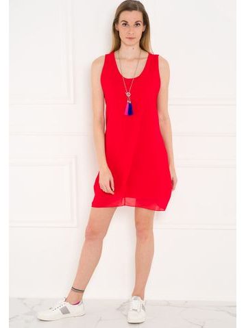 Volné letní šaty s přívěškem červené -