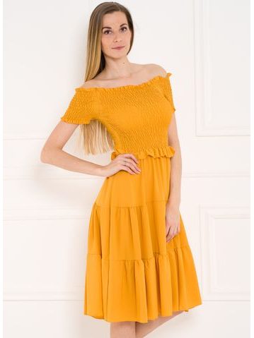 Letné šaty s riasením žlté -