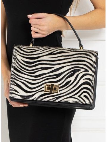 Real leather handbag Glamorous by GLAM - Black-white -