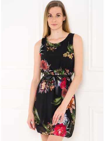 Letné šifónové šaty s kvetmi čierne -