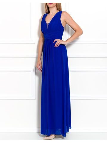 Společenské dlouhé šaty jednoduché skládané - královsky modrá -