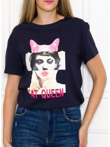 Dámske tričko Cat queen tmavo modré -