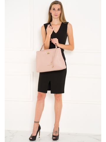 Dámská kožená kabelka s otočným zapínáním do ruky - růžová -