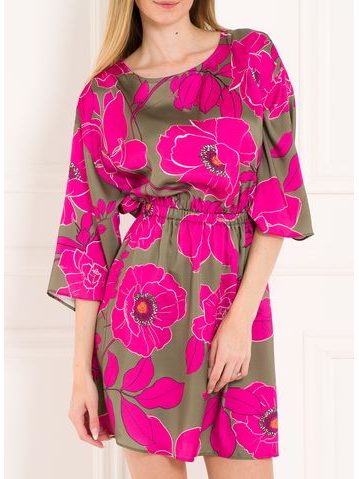 Dámské šaty s květy fuchsiově - zelená -