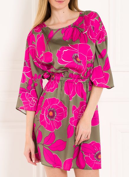 Dámské šaty s květy fuchsiově - zelená -