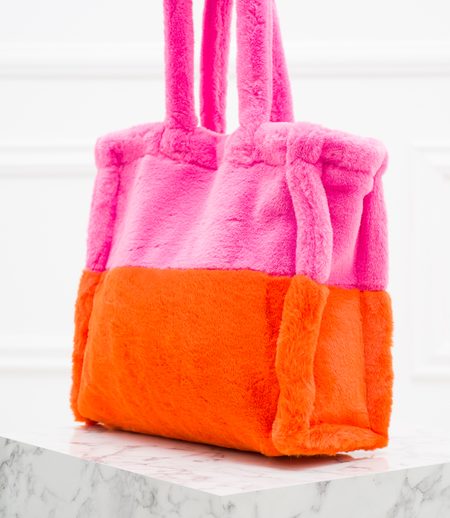 Dámská velká oboustranná kabelka s chlupem růžovo - oranžová -