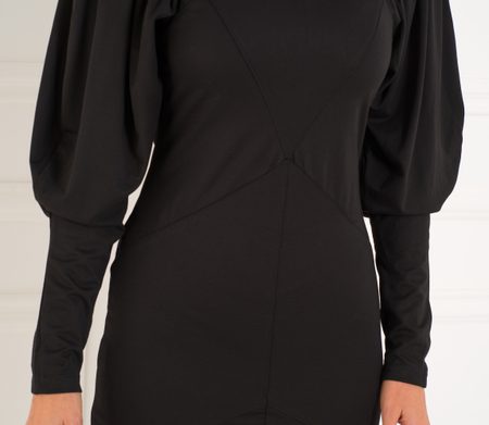 Dámské exkluzivní šaty s nabíranými rukávy černé -