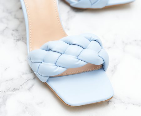 Dámské pletené pantofle na podpatku - světle modrá -