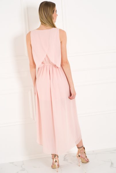 Letní šifonové šaty růžové asymetrické -