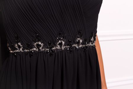 Společenské dlouhé šaty na jedno rameno s černým zdobením - černá -
