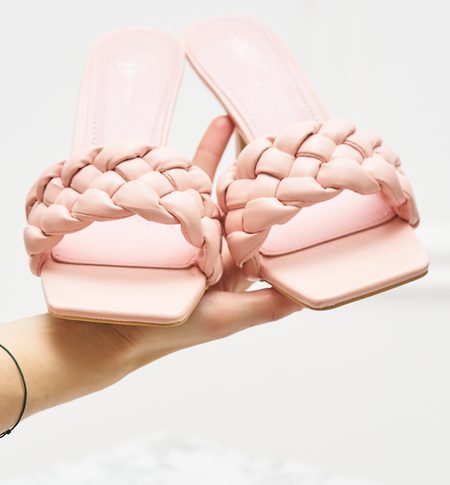 Dámské pletené pantofle na podpatku - růžová -