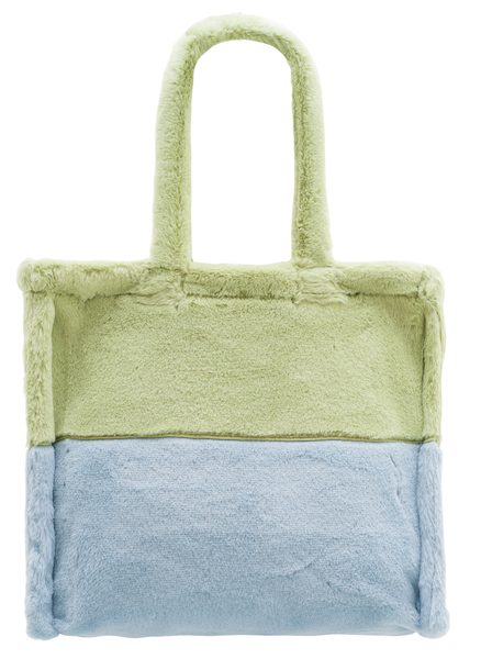 Dámská velká oboustranná kabelka s chlupem zeleno - modrá -