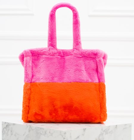 Dámská velká oboustranná kabelka s chlupem růžovo - oranžová -