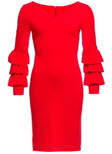Dámské luxusní šaty s dlouhým rukávem a volány - arancia rosso -