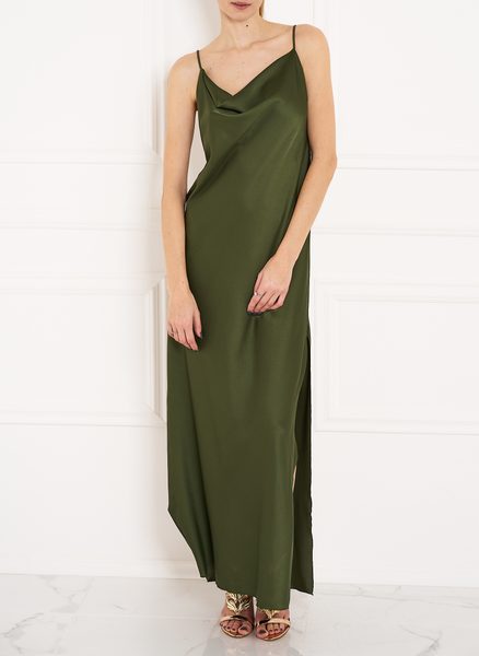 Dámské saténové šaty s rozparkem - zelená -