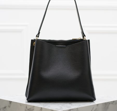 Dámská kožená kabelka se zlatými detaily - černá -