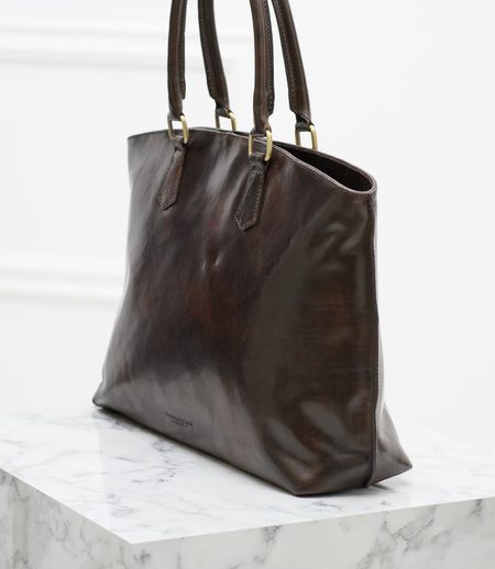 Kožená velká kabelka jednoduchá - tmavě hnědá -