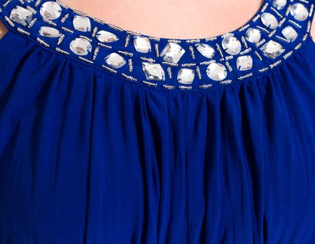 Společenské dlouhé šaty s velkými kamínky - modrá -