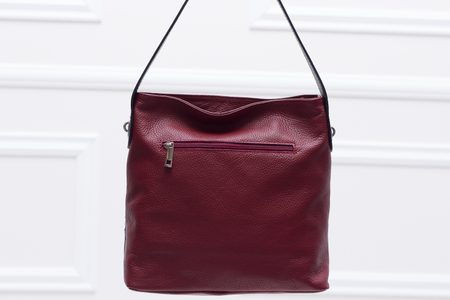 Dámská kožená kabelka na rameno s kapsou na zip - červená -