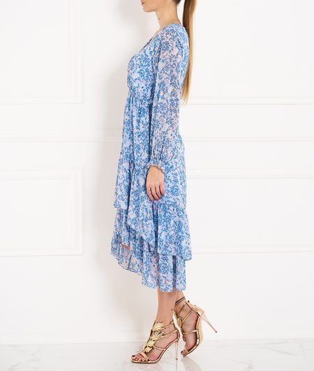 Dámské asymetrické šaty s květy - modrá -