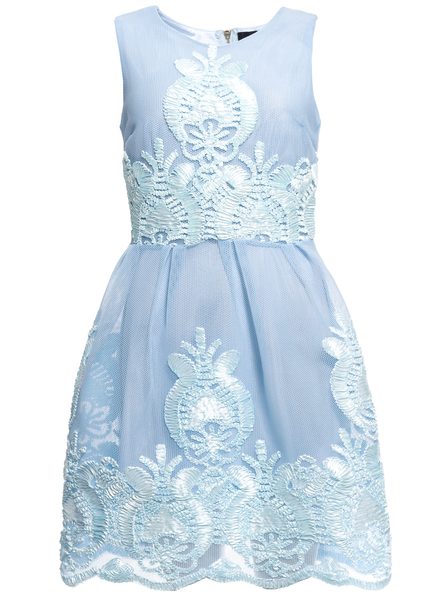 Dámské elegantní šaty s vyšitým motivem - světle modrá -